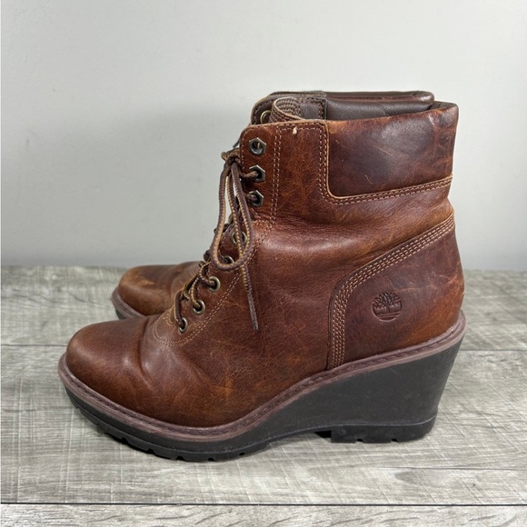 Timberland A1KDP Kellis Ankle Brown Leather Wedge Women’s Boots Booties Size 7 - Picture 5 of 9